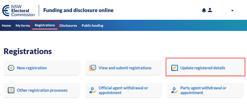 Shows Registration on  meganav and Update registered details button