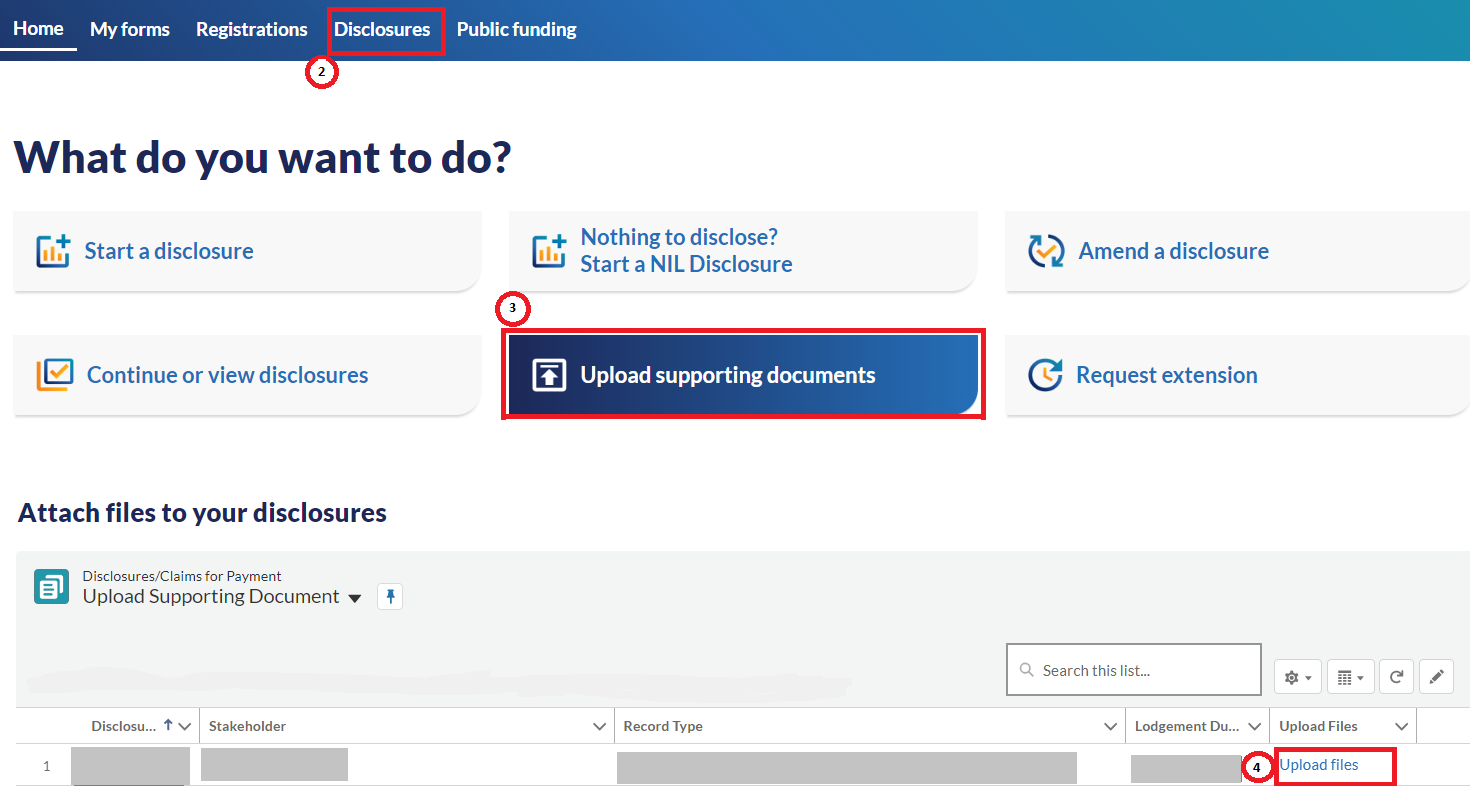 Uploading supporting documentation in funding and disclosure online