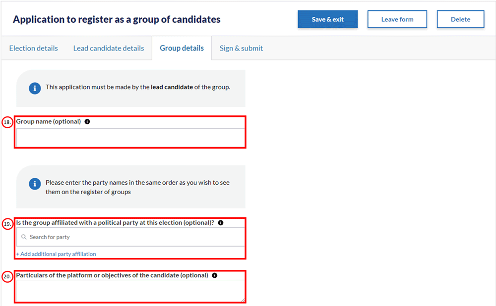 Steps to register as a group of candidates