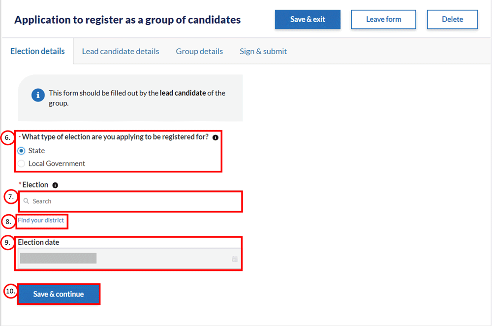Steps to register a group of candidates